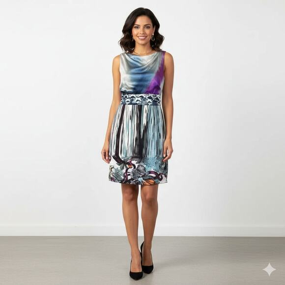 Elie Tahari $448 Avery Silk Charmeuse Bodice Rear Zip Stretch Cotton Dress Sz 4 - Picture 1 of 16